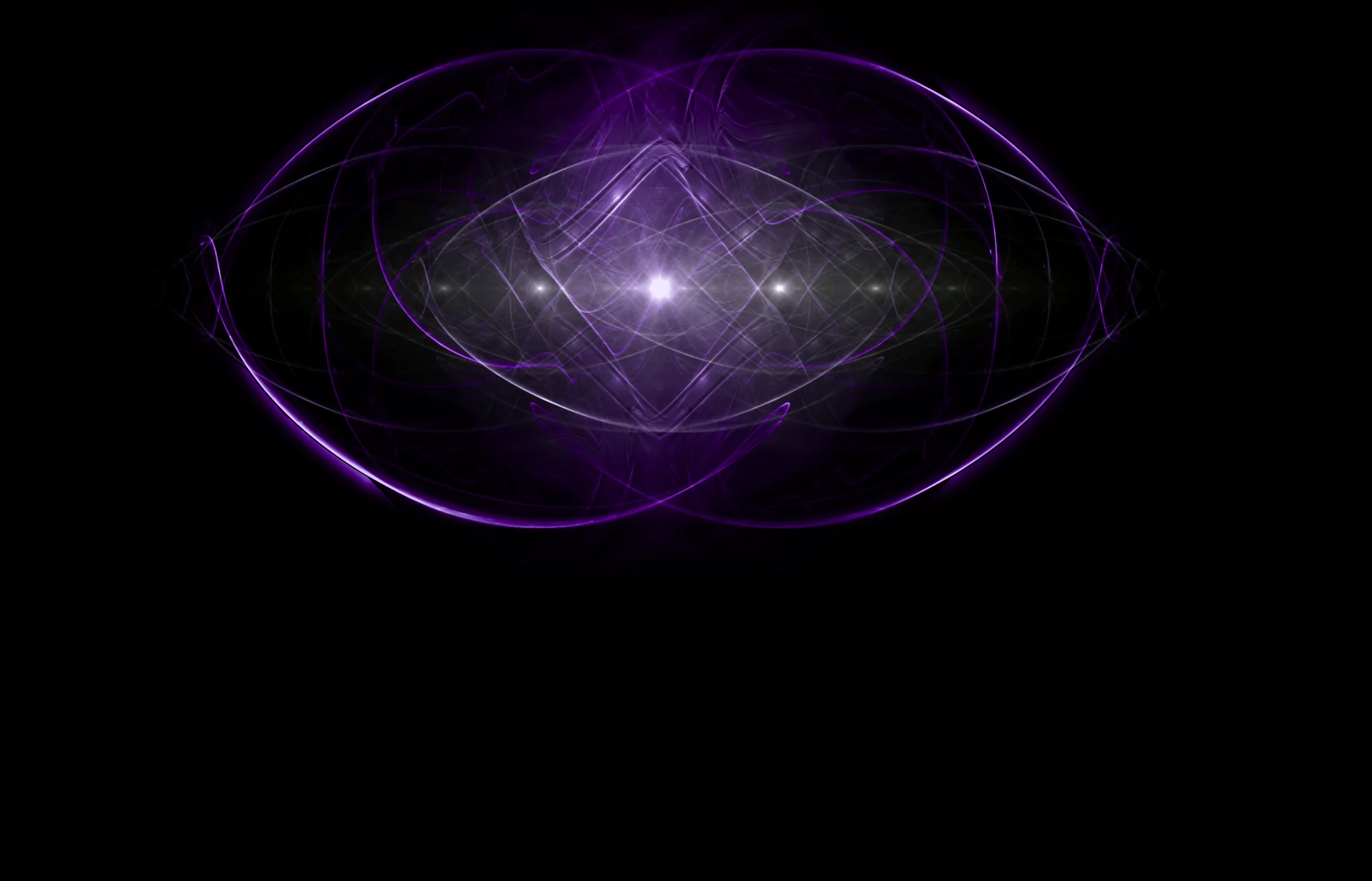 Delicate purple orbital loops surrounding a white geometric glow