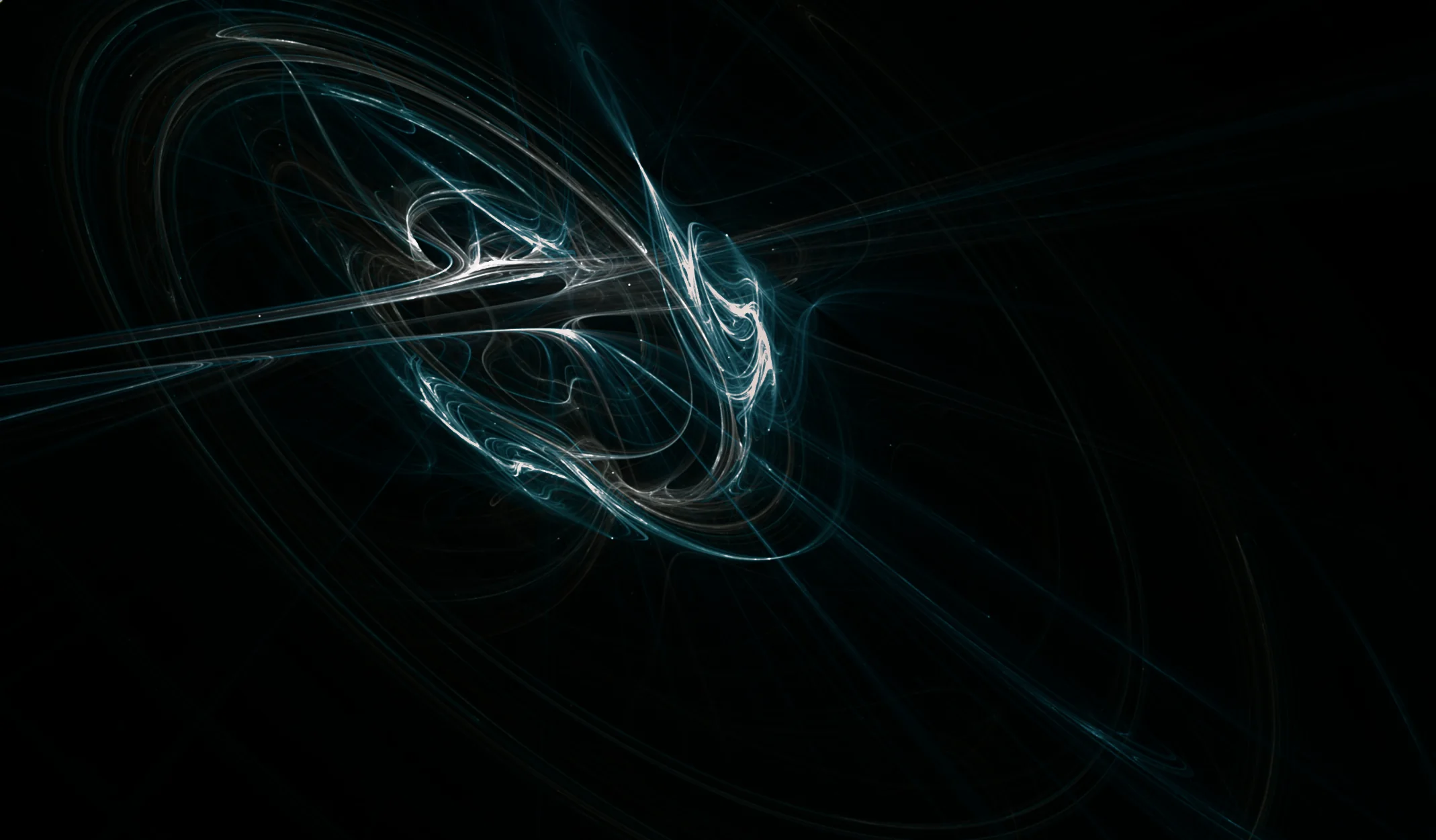 Fine ice-blue fractal filaments forming a luminous knot in the dark